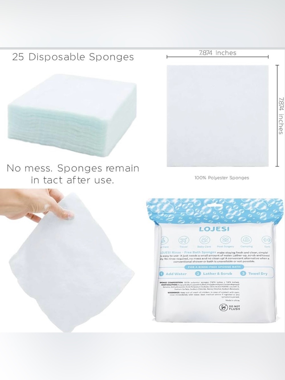 Rinse-Free Bath Sponges - Soap & Shampoo Infused - Picture 2 of 3
